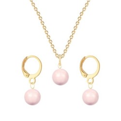 November Birthpearl Gold Plated Premium Steel Rosaline Pink 8mm Austrian Crystal Pearl Pendant With Earrings Set