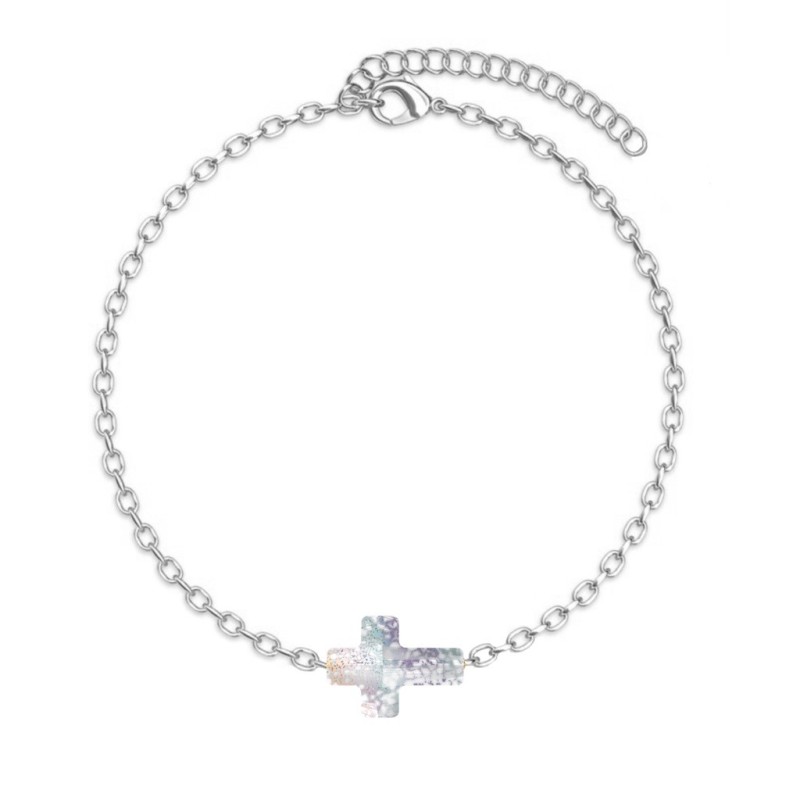 Premium Stainless Steel Trendy White Patina Cross Crystal Bracelet (SG Seller)