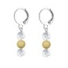 Premium Stainless Steel Hoop Clear Crystal Globe With Golden Crystal Pearl Trilogy Earrings (Made In Japan)