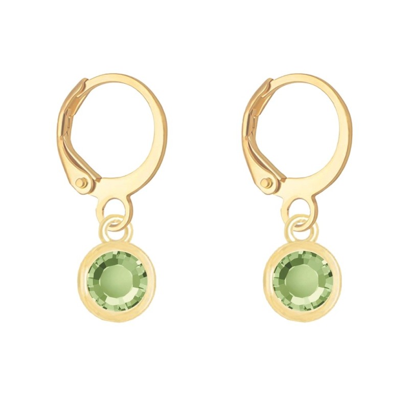 18K Gold Plated Peridot Crystal Slim Hoop Earrings Embellished with Premium Grade Austrian Crystals (Made In Japan)