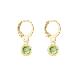 18K Gold Plated Peridot Crystal Slim Hoop Earrings Embellished with Premium Grade Austrian Crystals (Made In Japan)