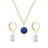 Gold Plated Premium Steel Dark Lapis Crystal Pearl Pendant With Aurora Borealis Austria Globe Hoop Earrings Set