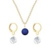 Gold Plated Premium Steel Dark Lapis Crystal Pearl Pendant With Crystal Clear Austria Globe Hoop Earrings Set