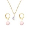 Gold Plated Premium Steel White Patina 8mm Austria Globe Pendant With Rosaline Pink Crystal Pearl Hoop Earrings Set