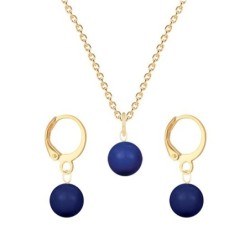 September Birthpearl Gold Plated Premium Steel Dark Lapis 8mm Austrian Crystal Pearl Pendant With Earrings Set