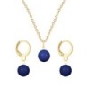 September Birthpearl Gold Plated Premium Steel Dark Lapis 8mm Austrian Crystal Pearl Pendant With Earrings Set