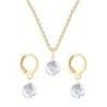 Gold Plated Premium Steel Crystal Clear 8mm Crystal Globe Pendant Necklace With Earrings Set (Made In Japan)