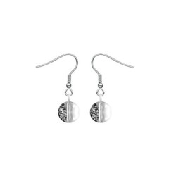 Premium Stainless Steel Black Patina Crystal Globe Classic Hook Earrings (Made In Japan)