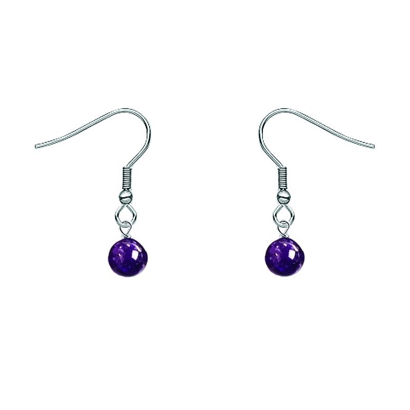 Premium Stainless Steel Natural Dark Amethyst Dainty Globe Classic Hook Hypoallergenic Earrings