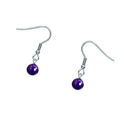 Premium Stainless Steel Natural Dark Amethyst Dainty Globe Classic Hook Hypoallergenic Earrings