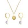 Gold Plated Premium Steel Golden Crystal Pearl Pendant With White Patina Austria Globe Hoop Earrings Set