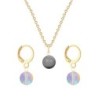 Gold Plated Premium Steel Grey Crystal Pearl Pendant With Paradise Shine Austria Globe Hoop Earrings Set