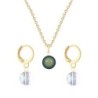 Gold Plated Premium Steel Scarabaeus Green Crystal Pearl Pendant With Aurora Borealis Austria Globe Hoop Earrings Set