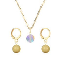 Gold Plated Premium Steel Paradise Shine 8mm Austria Globe Pendant With Golden Crystal Pearl Hoop Earrings Set