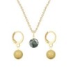 Gold Plated Premium Steel Black Diamond 8mm Austria Globe Pendant With Golden Crystal Pearl Hoop Earrings Set