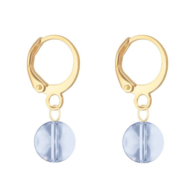 18K Gold Plated Blue Shade 8mm Crystal Globe Hoop Earrings (Made In Japan)