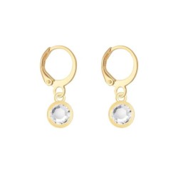 18K Gold Plated Clear Crystal Slim Hoop Earrings Embellished with Premium Grade Austrian Crystals (Made In Japan)