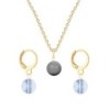 Gold Plated Premium Steel Grey Crystal Pearl Pendant With Blue Shade Austria Globe Hoop Earrings Set