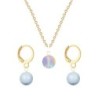 Gold Plated Premium Steel Paradise Shine 8mm Austria Globe Pendant With Light Blue Crystal Pearl Hoop Earrings Set