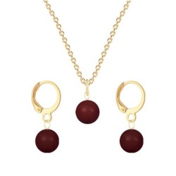 January Birthpearl Gold Plated Premium Steel Bordeaux 8mm Austrian Crystal Pearl Pendant With Earrings Set