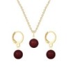 January Birthpearl Gold Plated Premium Steel Bordeaux 8mm Austrian Crystal Pearl Pendant With Earrings Set