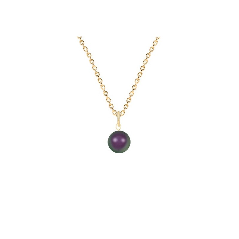 Gold Plated Premium Steel February Birthpearl Iridescent Purple 8mm Simply Crystal Pearl Necklace (Made In Japan)