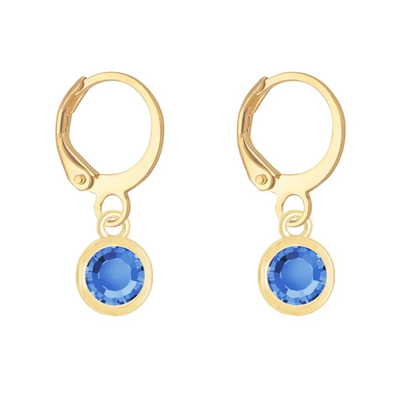 18K Gold Plated Sapphire Crystal Slim Hoop Earrings Embellished with Premium Grade Austrian Crystals (Made In Japan)