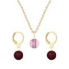 Gold Plated Premium Steel Antique Pink 8mm Austria Globe Pendant With Bordeaux Crystal Pearl Hoop Earrings Set