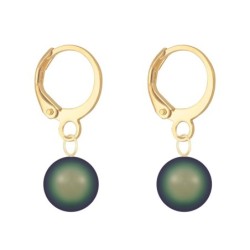 May Birthpearl Gold Plated Scarabaeus Green 8mm Crystal Pearl Hoop Earrings Embellished with Austrian Crystal Pearls