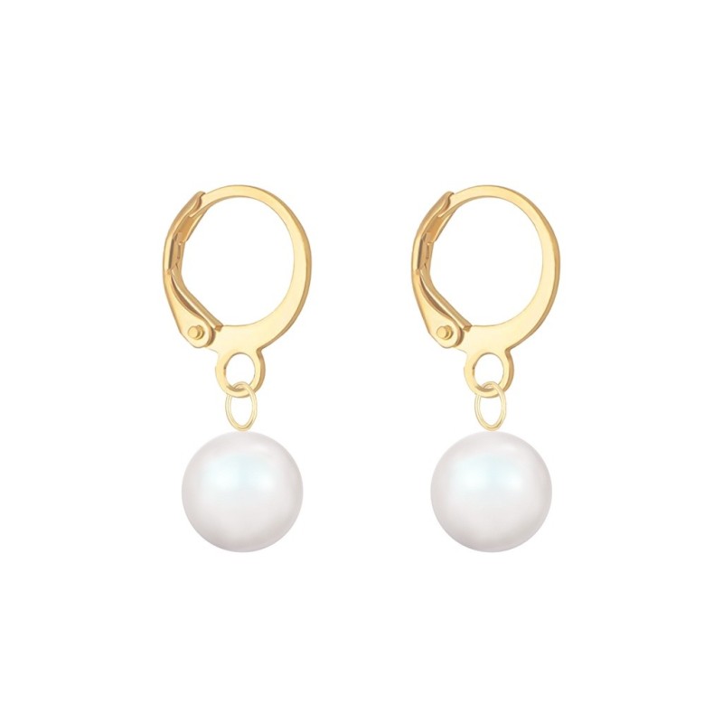 April Birthpearl Gold Plated Pearlescent White 8mm Crystal Pearl Hoop Earrings Embellished with Austrian Crystal Pearls