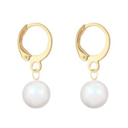 April Birthpearl Gold Plated Pearlescent White 8mm Crystal Pearl Hoop Earrings Embellished with Austrian Crystal Pearls