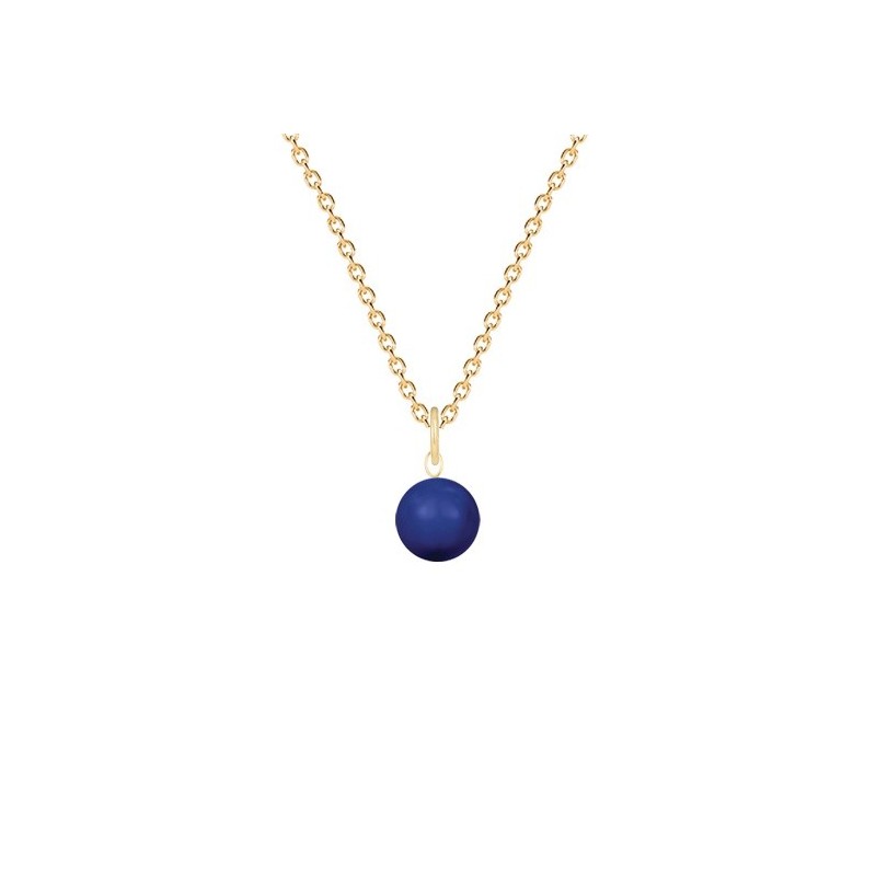 Gold Plated Premium Steel September Birthpearl Dark Lapis 8mm Simply Crystal Pearl Necklace (Made In Japan)